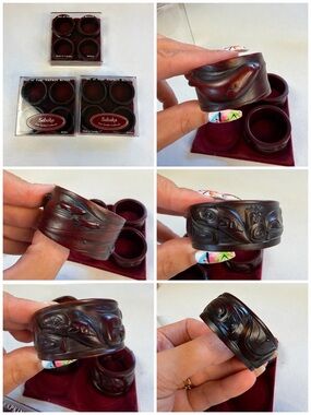 Boma Whale Seal Carved Design First Nations Inuit Resin Napkin Rings Set of 12